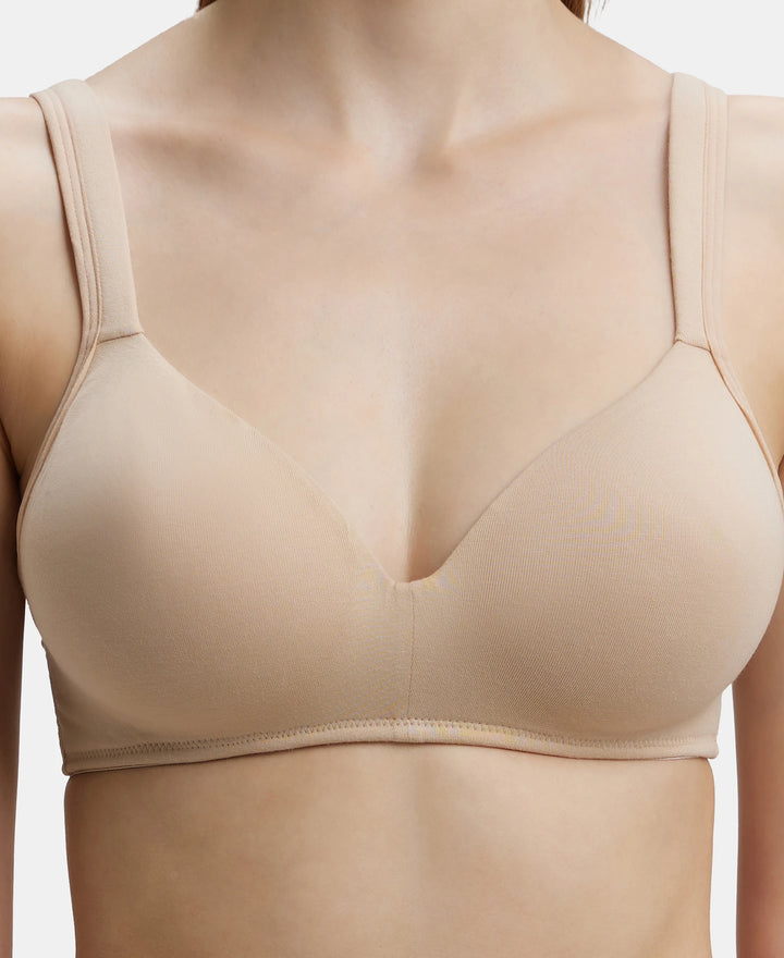 Wirefree Padded Super Combed Cotton Elastane Full Coverage Lounge Bra with Broad Cushioned Fabric Strap - Light Skin-7