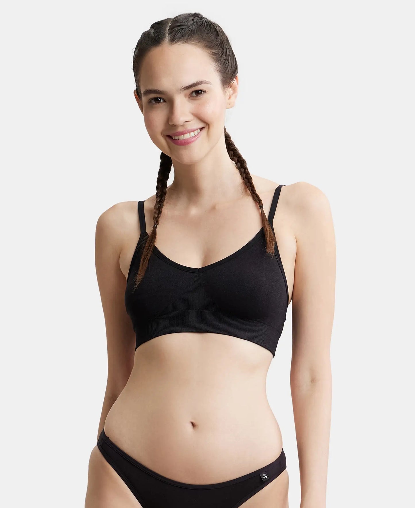 Wirefree Seamfree Non Padded Micro Touch Nylon Elastane Full Coverage Bra with Optional Cross Back Styling - Black-1