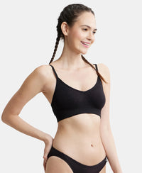 Wirefree Seamfree Non Padded Micro Touch Nylon Elastane Full Coverage Bra with Optional Cross Back Styling - Black-2