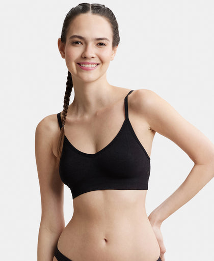 Wirefree Seamfree Non Padded Micro Touch Nylon Elastane Full Coverage Bra with Optional Cross Back Styling - Black-5