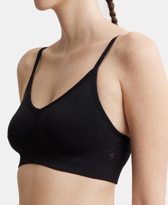 Wirefree Seamfree Non Padded Micro Touch Nylon Elastane Full Coverage Bra with Optional Cross Back Styling - Black-6