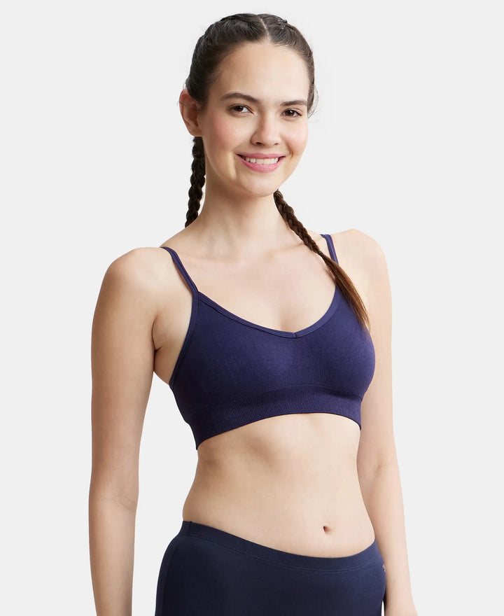 Wirefree Seamfree Non Padded Micro Touch Nylon Elastane Full Coverage Bra with Optional Cross Back Styling - Classic Navy-2
