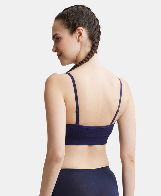 Wirefree Seamfree Non Padded Micro Touch Nylon Elastane Full Coverage Bra with Optional Cross Back Styling - Classic Navy-3