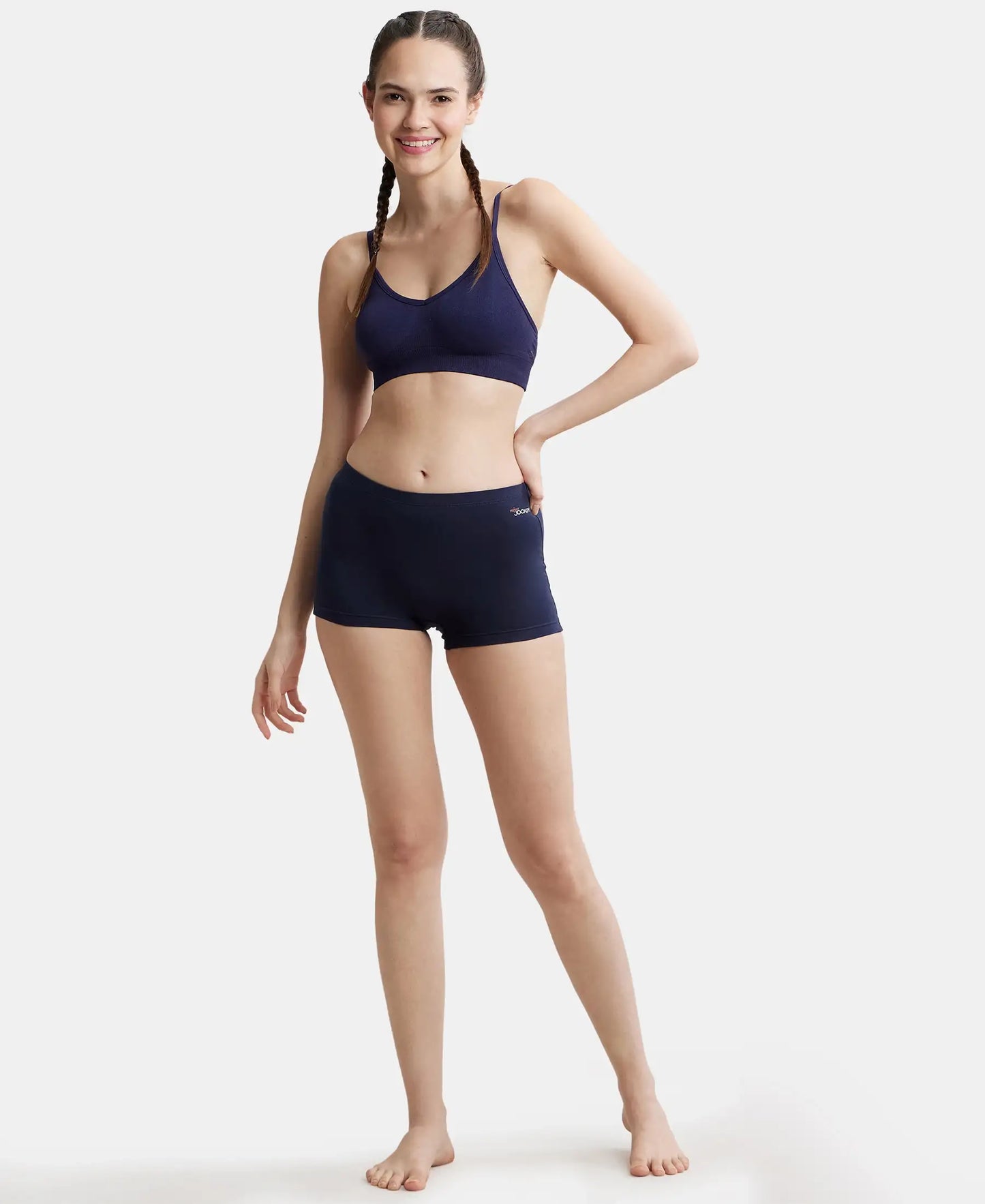 Wirefree Seamfree Non Padded Micro Touch Nylon Elastane Full Coverage Bra with Optional Cross Back Styling - Classic Navy-4