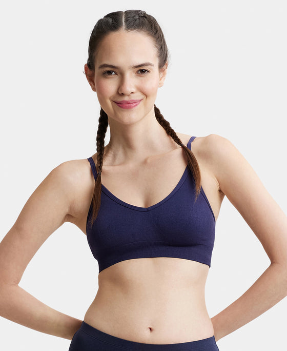 Wirefree Seamfree Non Padded Micro Touch Nylon Elastane Full Coverage Bra with Optional Cross Back Styling - Classic Navy-5
