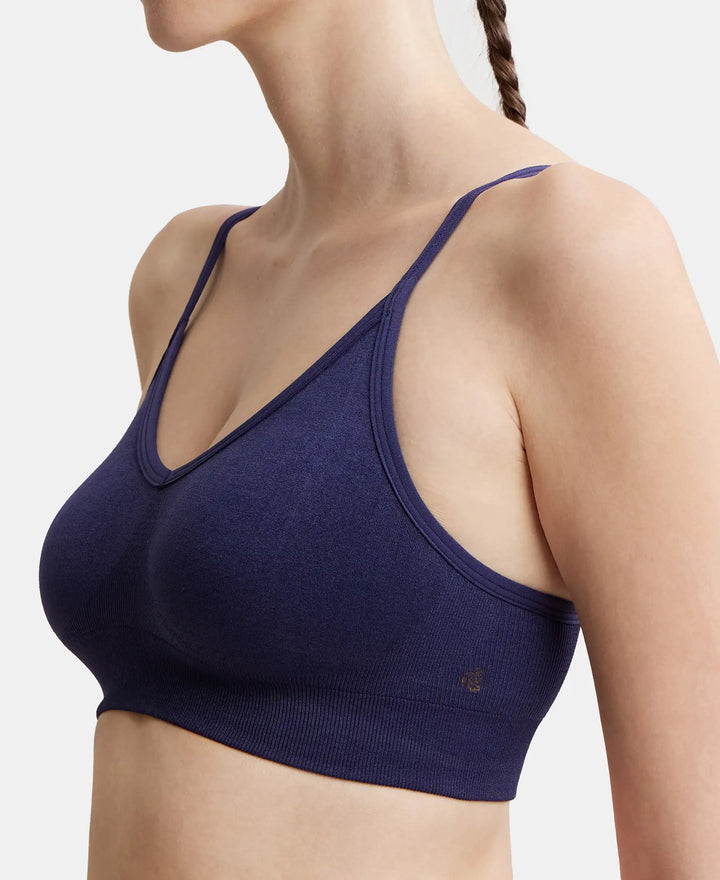 Wirefree Seamfree Non Padded Micro Touch Nylon Elastane Full Coverage Bra with Optional Cross Back Styling - Classic Navy-6
