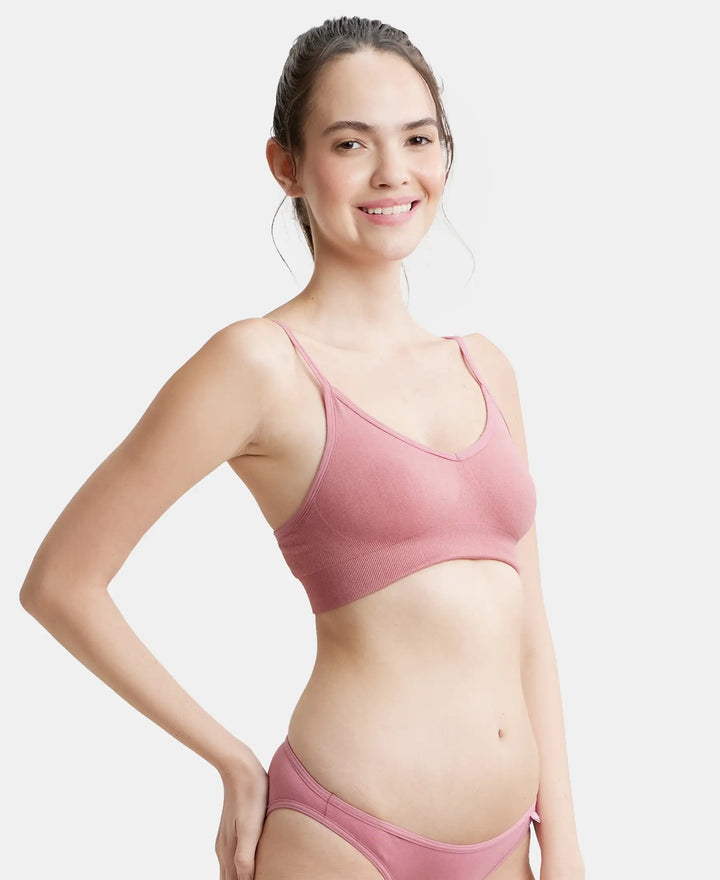 Wirefree Seamfree Non Padded Micro Touch Nylon Elastane Full Coverage Bra with Optional Cross Back Styling - Heather Rose-2