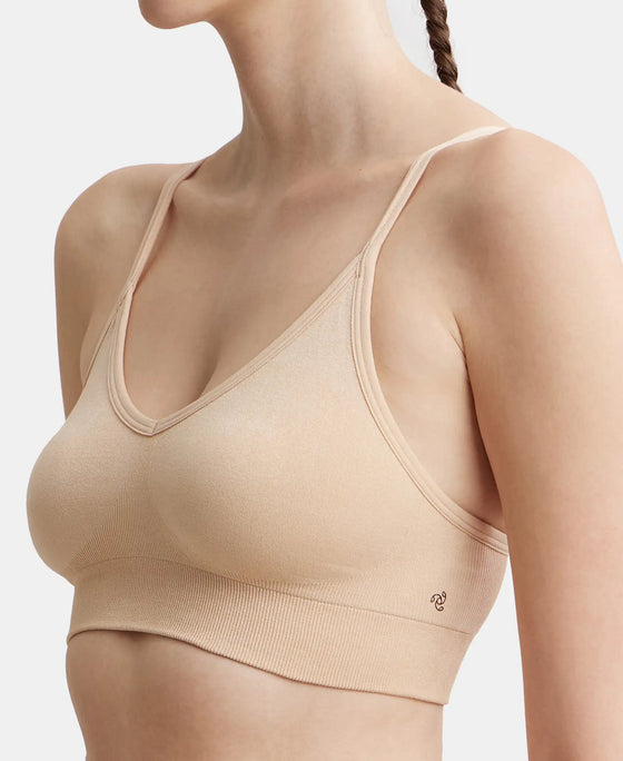 Wirefree Seamfree Non Padded Micro Touch Nylon Elastane Full Coverage Bra with Optional Cross Back Styling - Skin-6