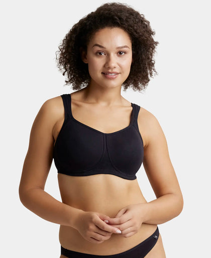 Wirefree Padded Super Combed Cotton Elastane Full Coverage Plus Size Bra with Broad Cushioned Fabric Strap - Black-1