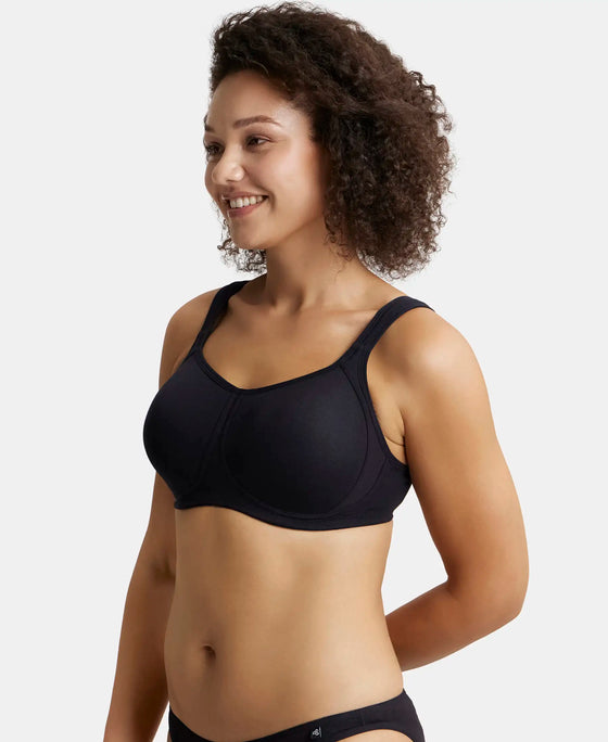Wirefree Padded Super Combed Cotton Elastane Full Coverage Plus Size Bra with Broad Cushioned Fabric Strap - Black-2