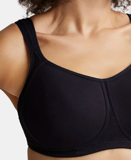 Wirefree Padded Super Combed Cotton Elastane Full Coverage Plus Size Bra with Broad Cushioned Fabric Strap - Black-6