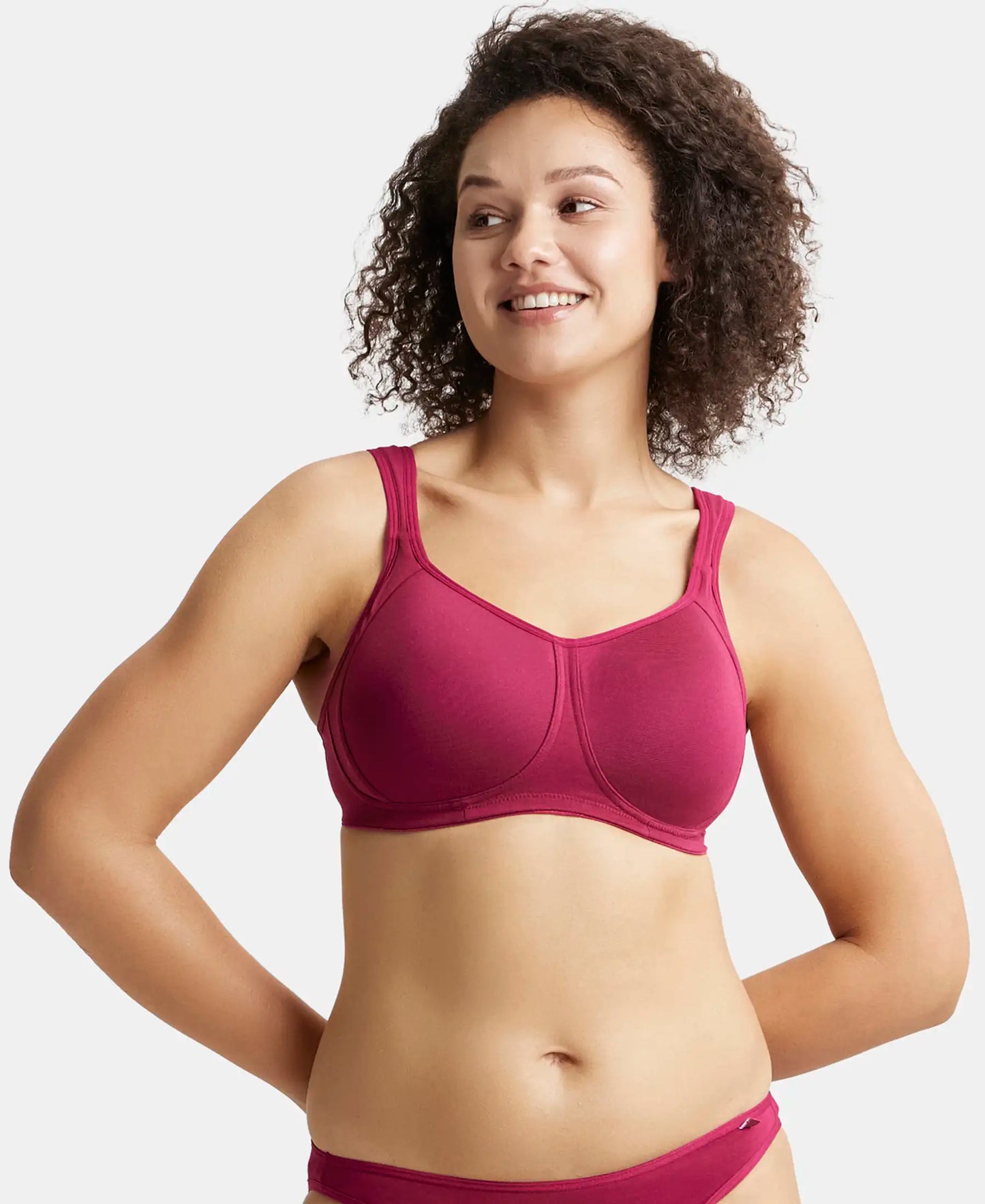 Wirefree Padded Super Combed Cotton Elastane Full Coverage Plus Size Bra with Broad Cushioned Fabric Strap - Beet Red-1