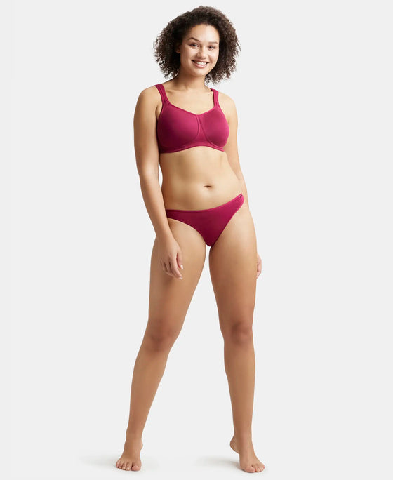 Wirefree Padded Super Combed Cotton Elastane Full Coverage Plus Size Bra with Broad Cushioned Fabric Strap - Beet Red-4