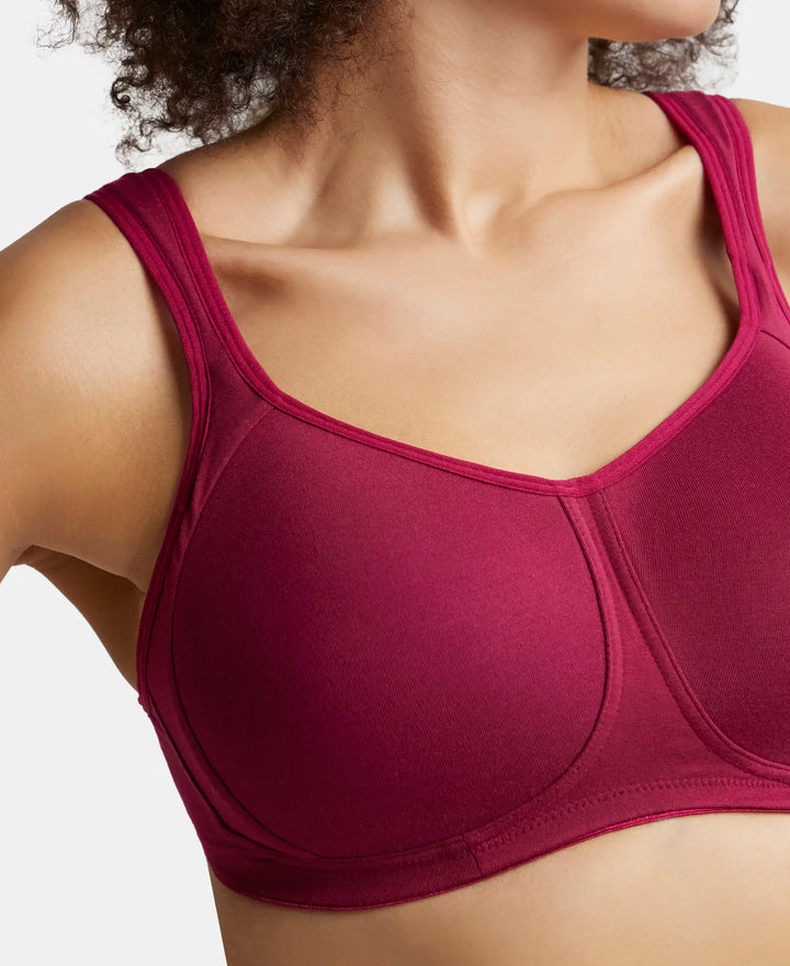 Wirefree Padded Super Combed Cotton Elastane Full Coverage Plus Size Bra with Broad Cushioned Fabric Strap - Beet Red-6