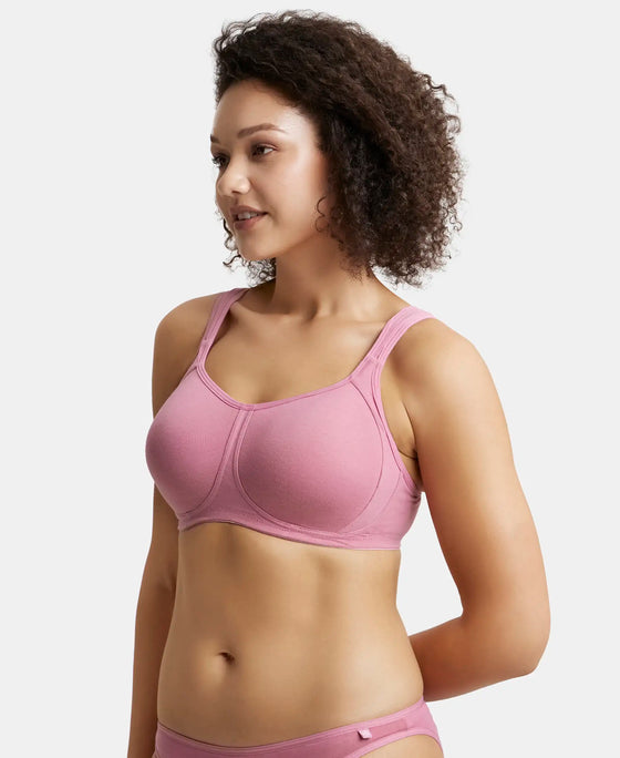 Wirefree Padded Super Combed Cotton Elastane Full Coverage Plus Size Bra with Broad Cushioned Fabric Strap - Heather Rose-2