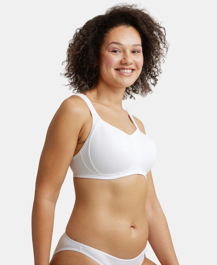 Wirefree Padded Super Combed Cotton Elastane Full Coverage Plus Size Bra with Broad Cushioned Fabric Strap - White-2