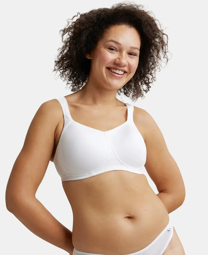 Wirefree Padded Super Combed Cotton Elastane Full Coverage Plus Size Bra with Broad Cushioned Fabric Strap - White-5