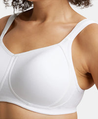 Wirefree Padded Super Combed Cotton Elastane Full Coverage Plus Size Bra with Broad Cushioned Fabric Strap - White-6