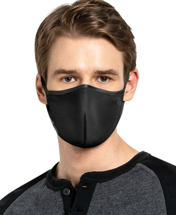 Unisex Polyester Mesh and Super Combed Cotton Woven Face Mask with Adjustable Nose-clip and Soft Elastic Ear Loops - Black-3