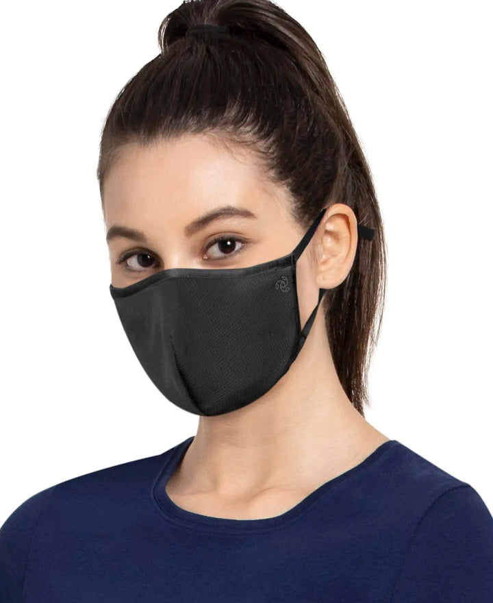 Unisex Polyester Mesh and Super Combed Cotton Woven Face Mask with Adjustable Nose-clip and Soft Elastic Ear Loops - Black-5