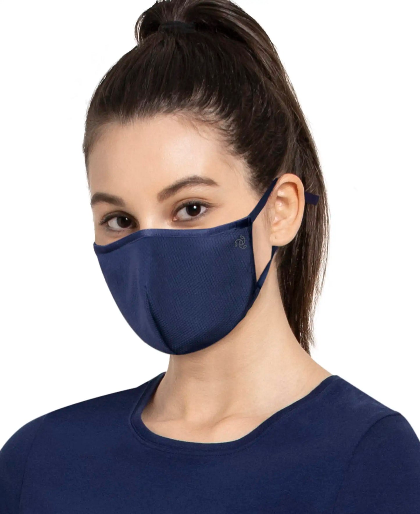 Unisex Polyester Mesh and Super Combed Cotton Woven Face Mask with Adjustable Nose-clip and Soft Elastic Ear Loops - Imperial Blue-4