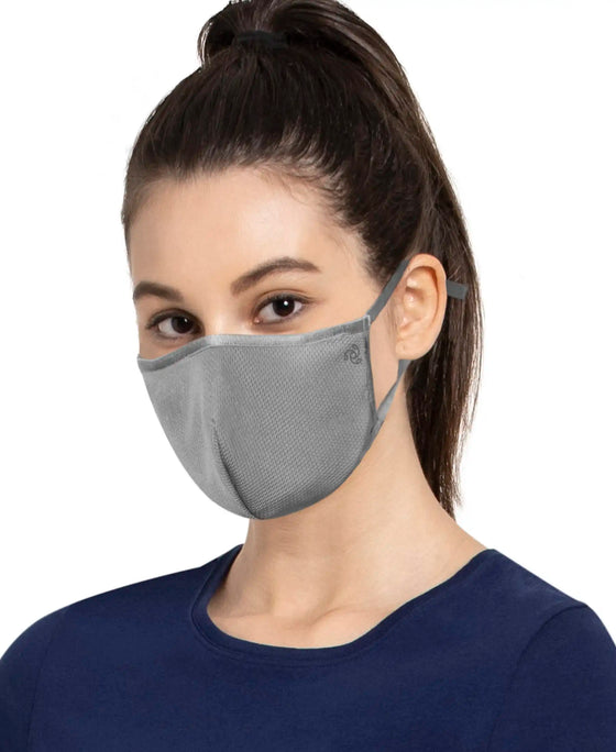 Unisex Polyester Mesh and Super Combed Cotton Woven Face Mask with Adjustable Nose-clip and Soft Elastic Ear Loops - Performance Grey-4