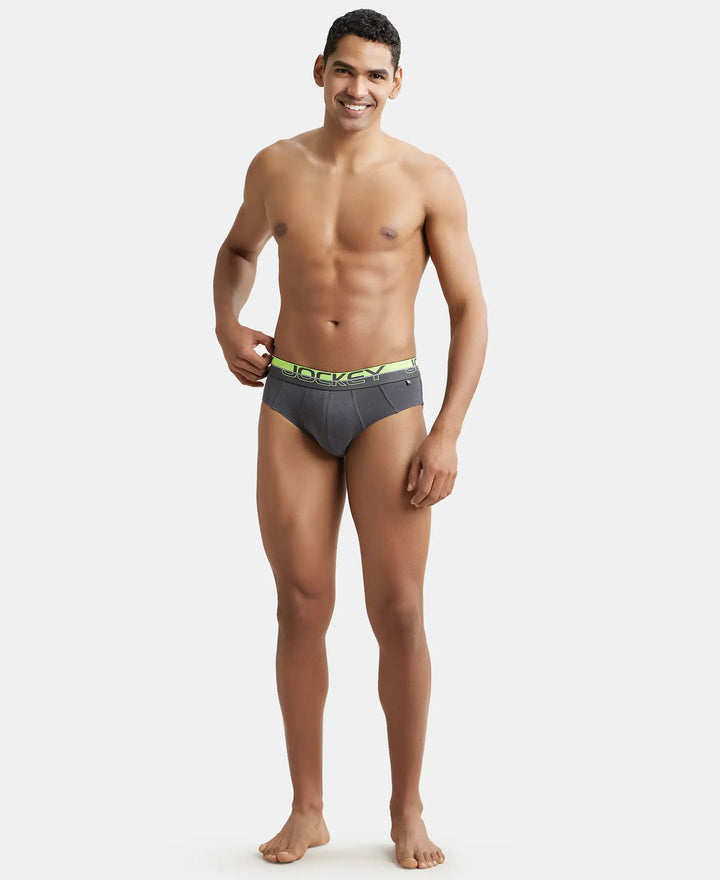 Super Combed Cotton Solid Brief with Ultrasoft Waistband - Asphalt-4