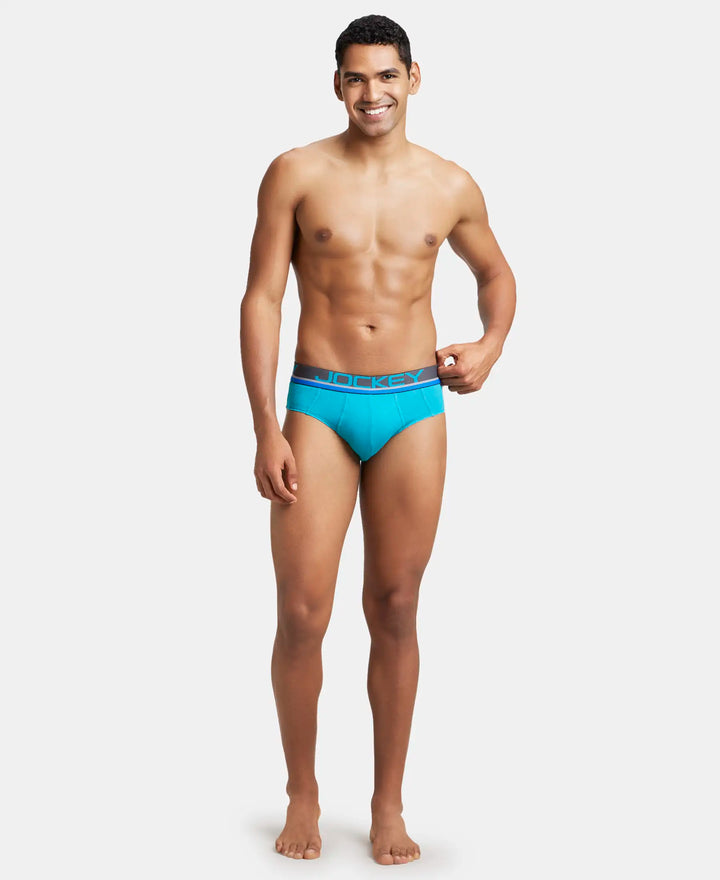 Super Combed Cotton Solid Brief with Ultrasoft Waistband - Caribbean Turquoise-4