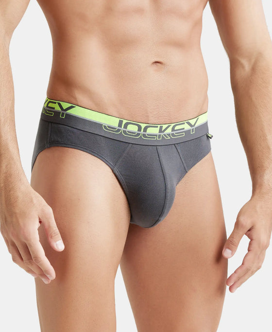 Super Combed Cotton Rib Solid Brief with Ultrasoft Waistband  - Asphalt-2
