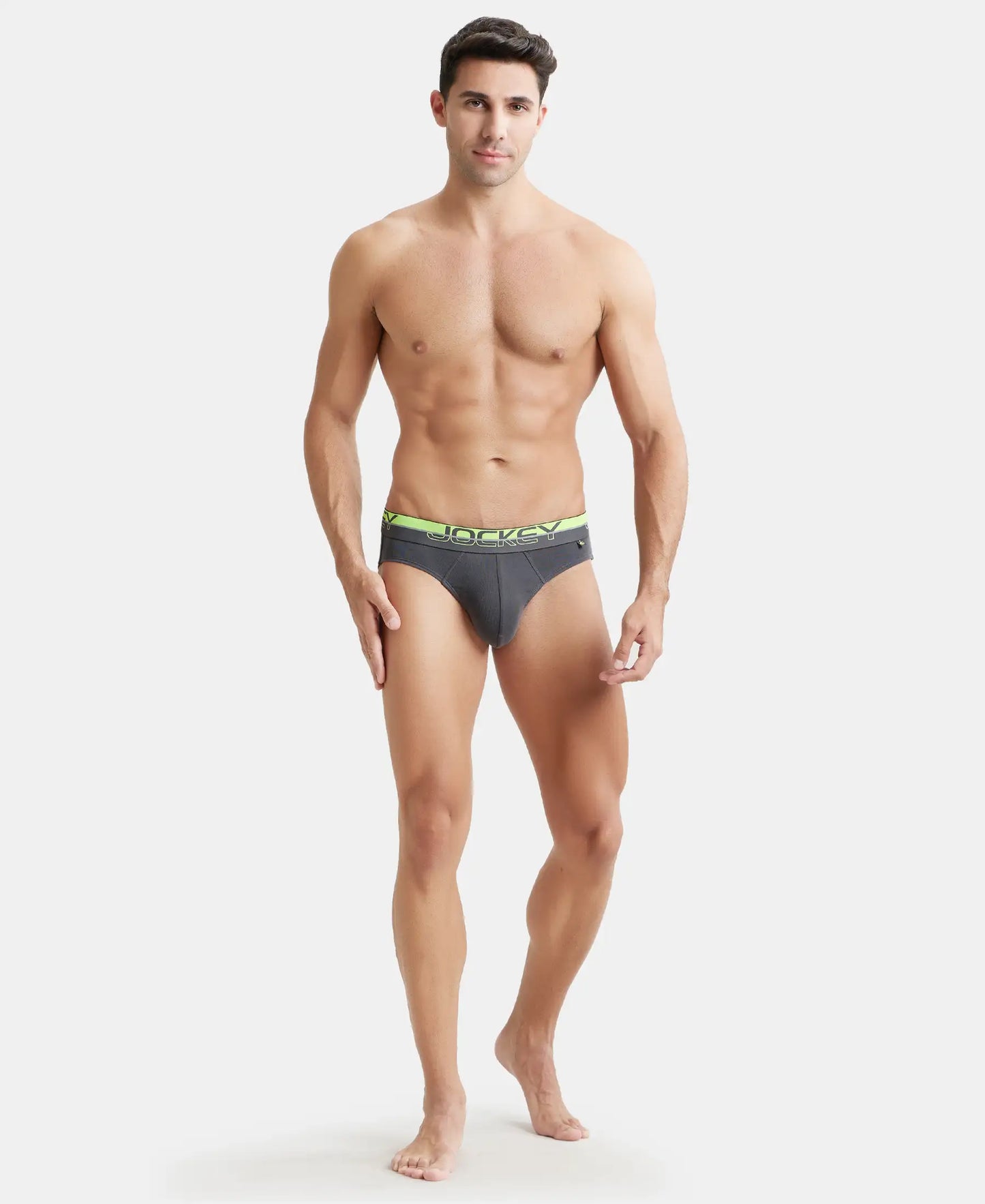 Super Combed Cotton Rib Solid Brief with Ultrasoft Waistband  - Asphalt-4