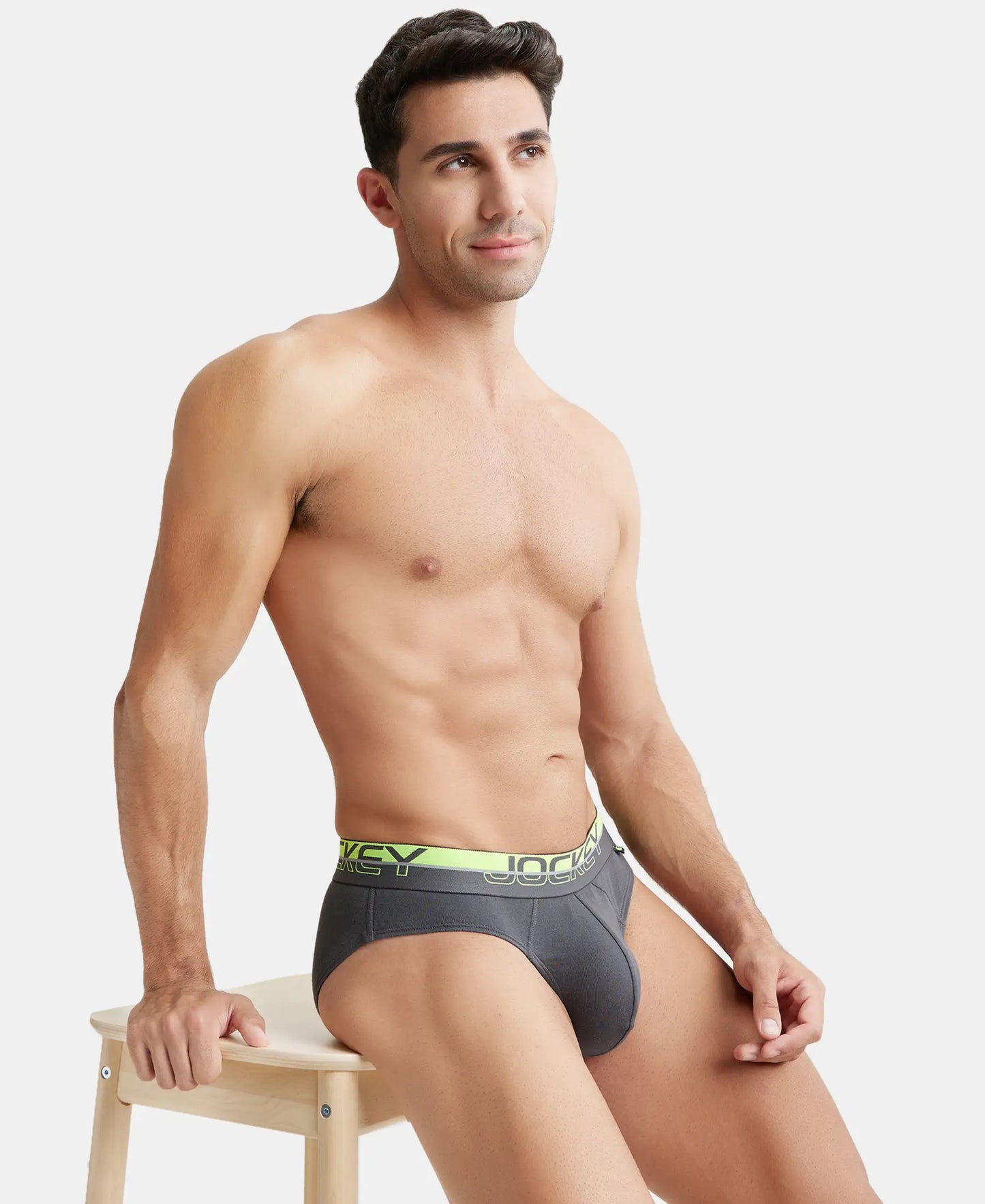 Super Combed Cotton Rib Solid Brief with Ultrasoft Waistband  - Asphalt-5
