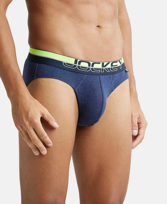 Super Combed Cotton Rib Solid Brief with Ultrasoft Waistband  - Ink Blue Melange-2