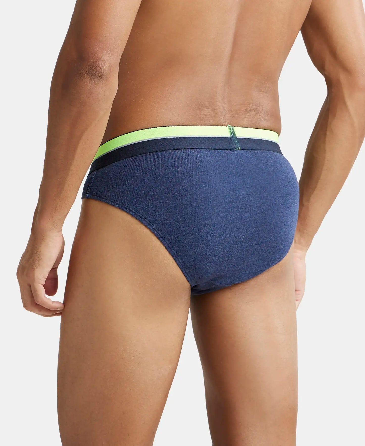 Super Combed Cotton Rib Solid Brief with Ultrasoft Waistband  - Ink Blue Melange-3