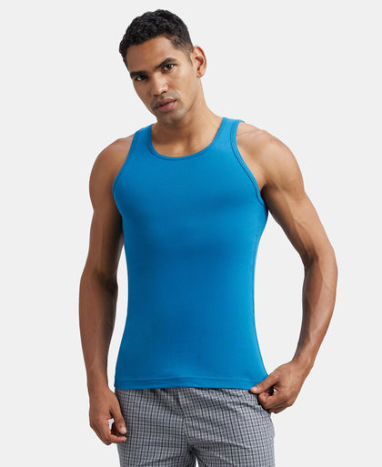 Super Combed Cotton Rib Round Neck Sleeveless Vest - Blue Saphire-5