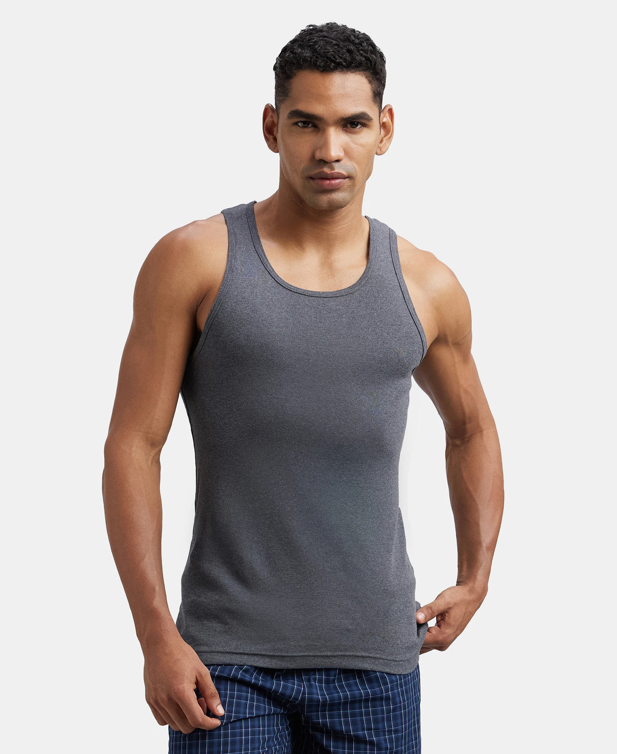Buy Super Combed Cotton Rib Round Neck Sleeveless Vest - Charcoal ...