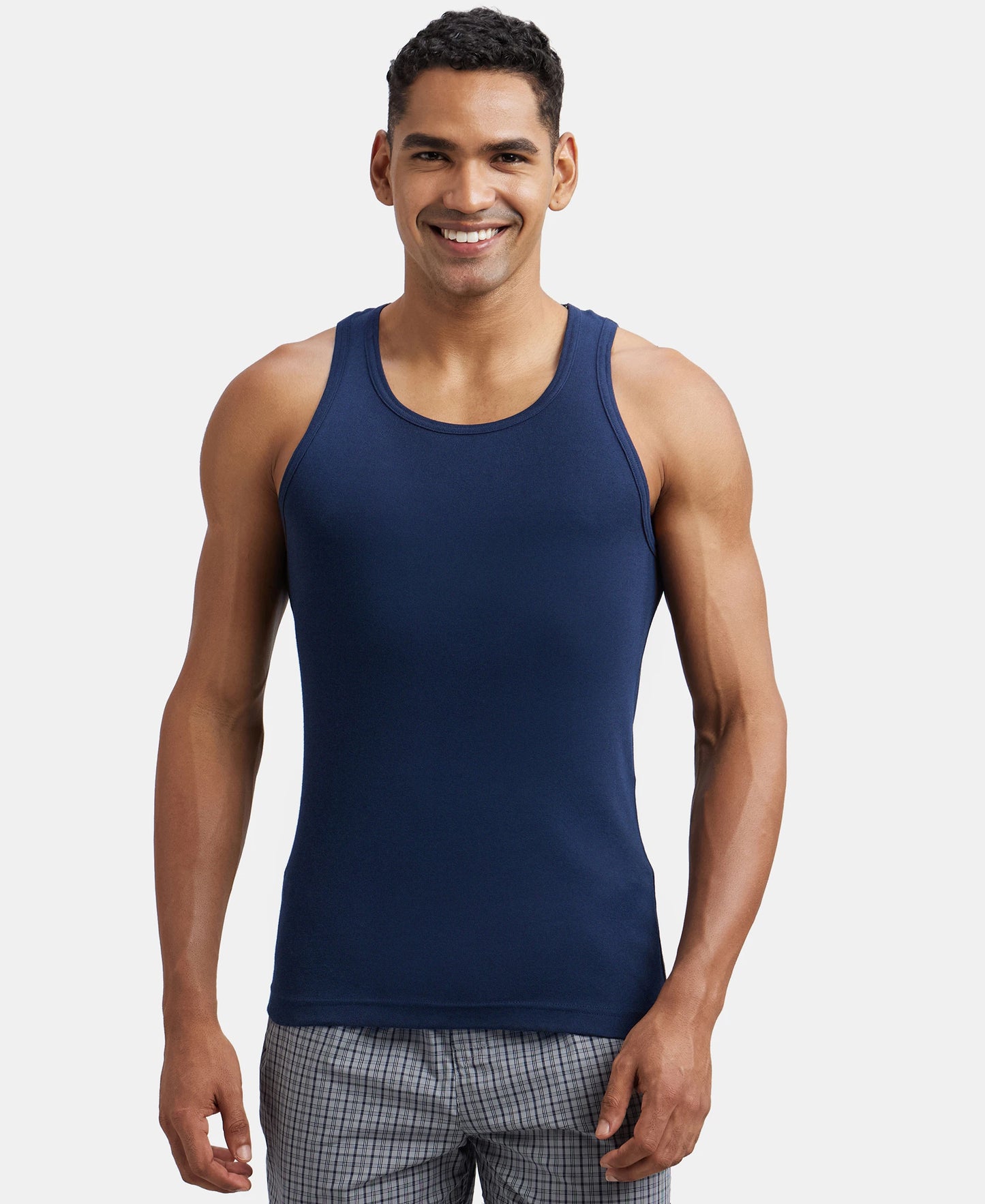 Super Combed Cotton Rib Round Neck Sleeveless Vest - Deep Navy-1