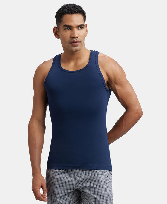 Super Combed Cotton Rib Round Neck Sleeveless Vest - Deep Navy-5