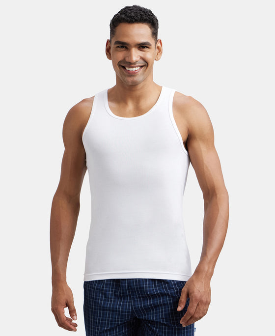 Super Combed Cotton Rib Round Neck Sleeveless Vest - White-1