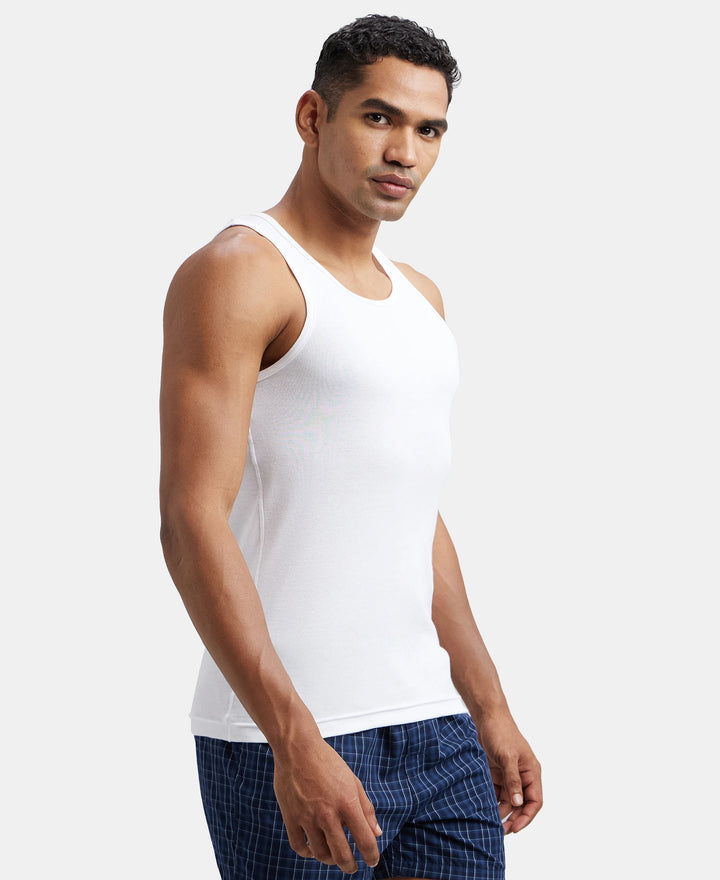 Super Combed Cotton Rib Round Neck Sleeveless Vest - White-2