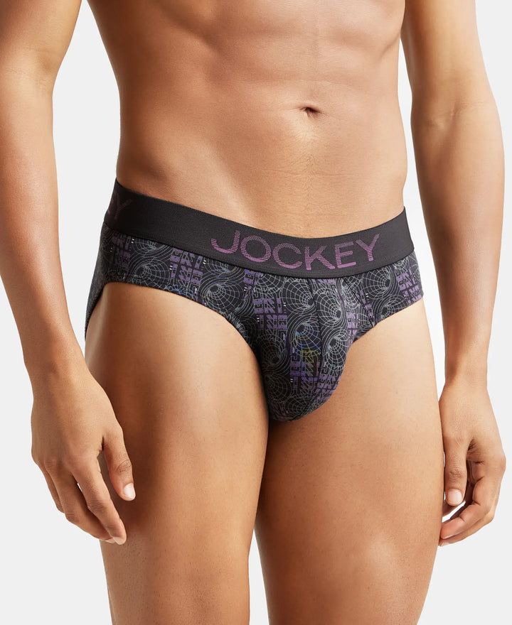 Super Combed Cotton Elastane Printed Brief with Ultrasoft Waistband - Black & Plum-2