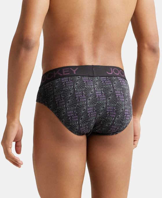 Super Combed Cotton Elastane Printed Brief with Ultrasoft Waistband - Black & Plum-3