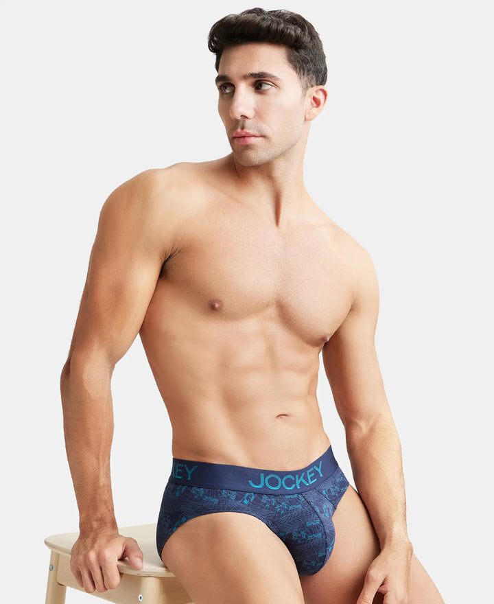 Super Combed Cotton Elastane Printed Brief with Ultrasoft Waistband - Black & Plum-5