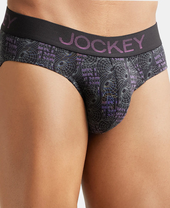 Super Combed Cotton Elastane Printed Brief with Ultrasoft Waistband - Black & Plum-6