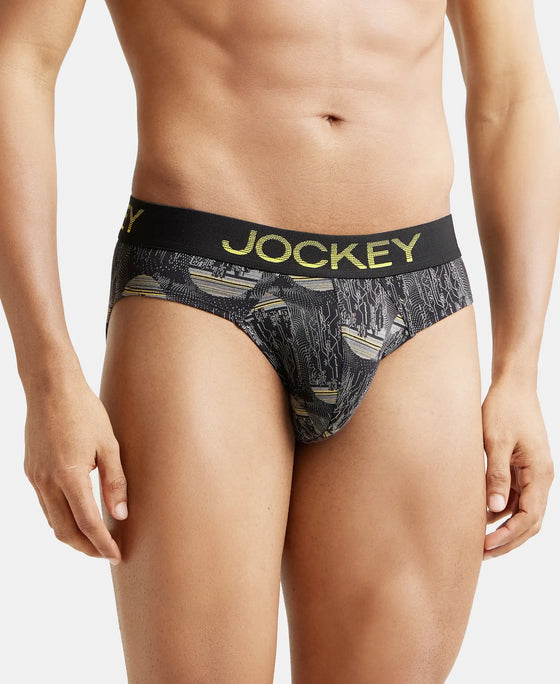 Super Combed Cotton Elastane Printed Brief with Ultrasoft Waistband - Black & Empire Yellow-2