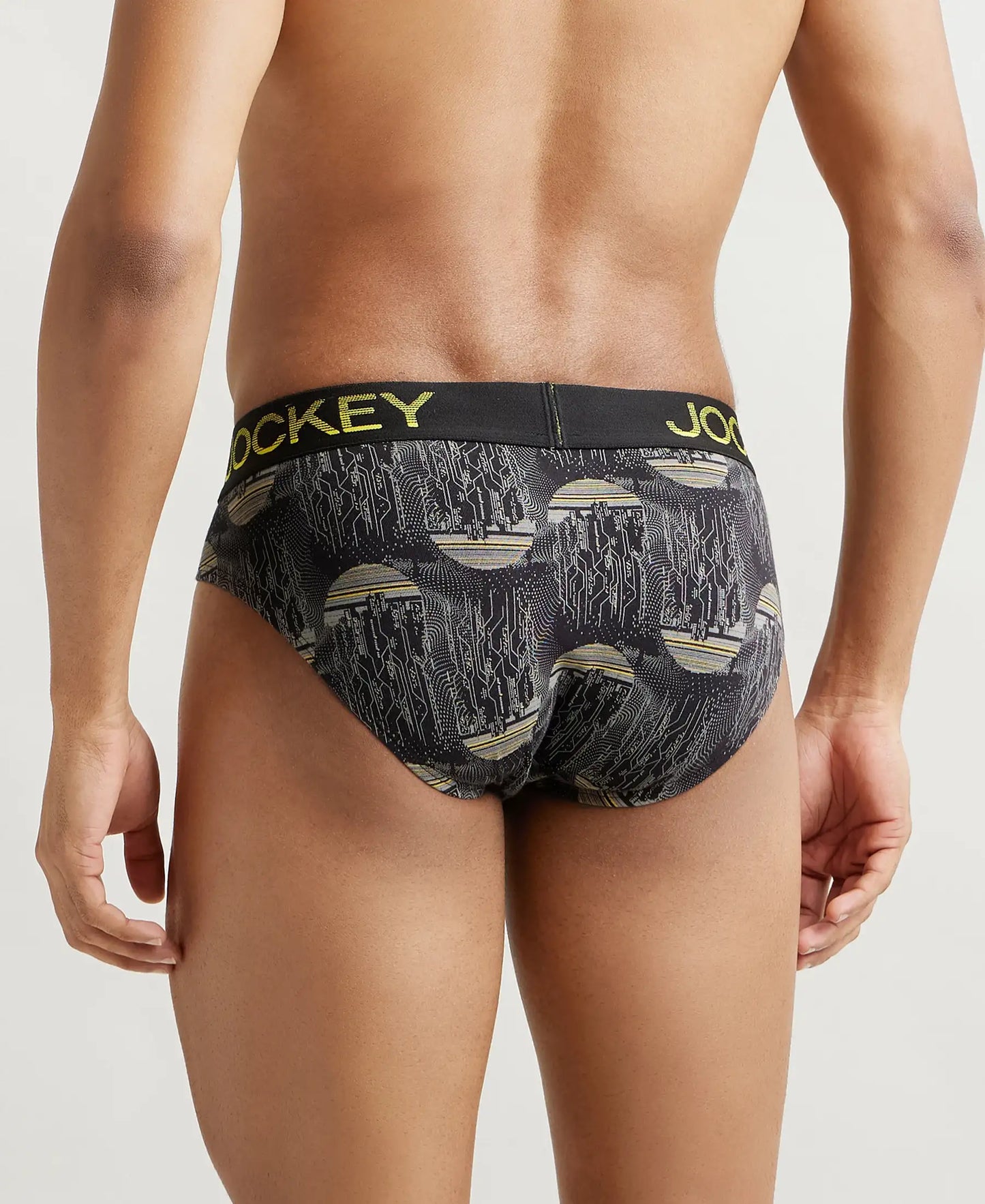 Super Combed Cotton Elastane Printed Brief with Ultrasoft Waistband - Black & Empire Yellow-3