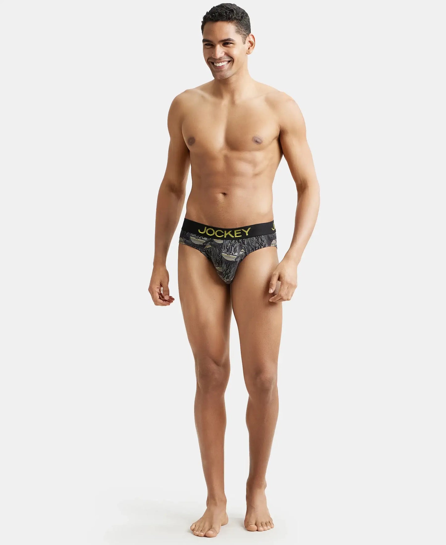 Super Combed Cotton Elastane Printed Brief with Ultrasoft Waistband - Black & Empire Yellow-4
