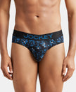 Super Combed Cotton Elastane Printed Brief with Ultrasoft Waistband - Black & Sky Driver-1