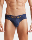 Super Combed Cotton Elastane Printed Brief with Ultrasoft Waistband - Navy & Autumn Glory-1