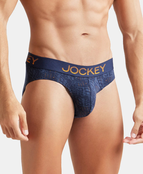Super Combed Cotton Elastane Printed Brief with Ultrasoft Waistband - Navy & Autumn Glory-2