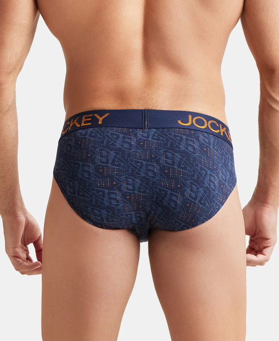 Super Combed Cotton Elastane Printed Brief with Ultrasoft Waistband - Navy & Autumn Glory-3